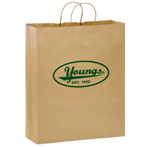 Custom Printed Natural Kraft Paper Shopper Tote Bag (16"x6"x19") - Flexo Ink - 1N16619-FI